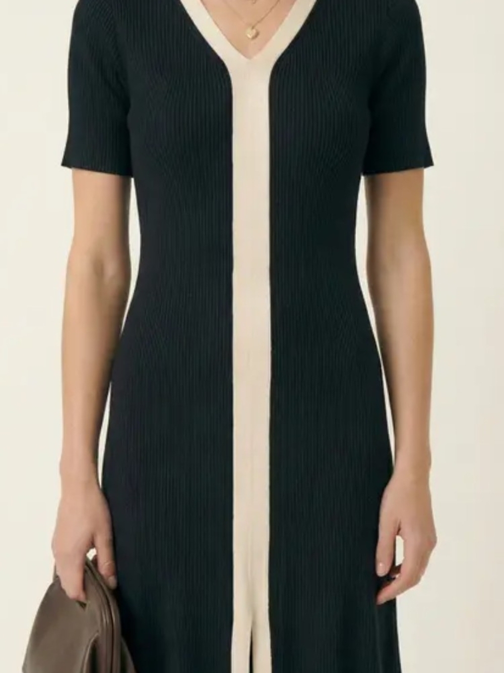 Commense XS Black Midi Dress with Cream Center Stripe
